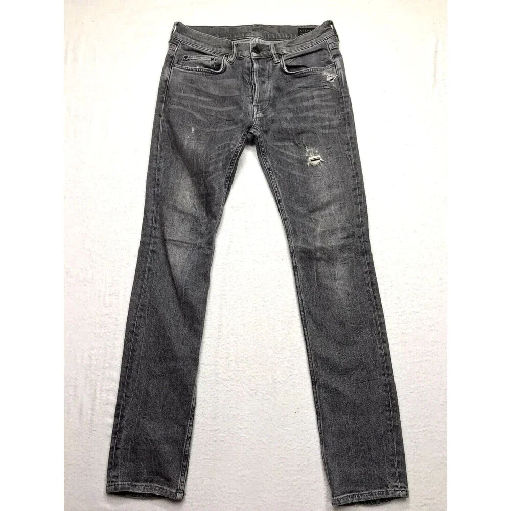 ALL SAINTS Raveline Cigarette Jean Men 30x32 Gray Distress Taper Stretch Denim
